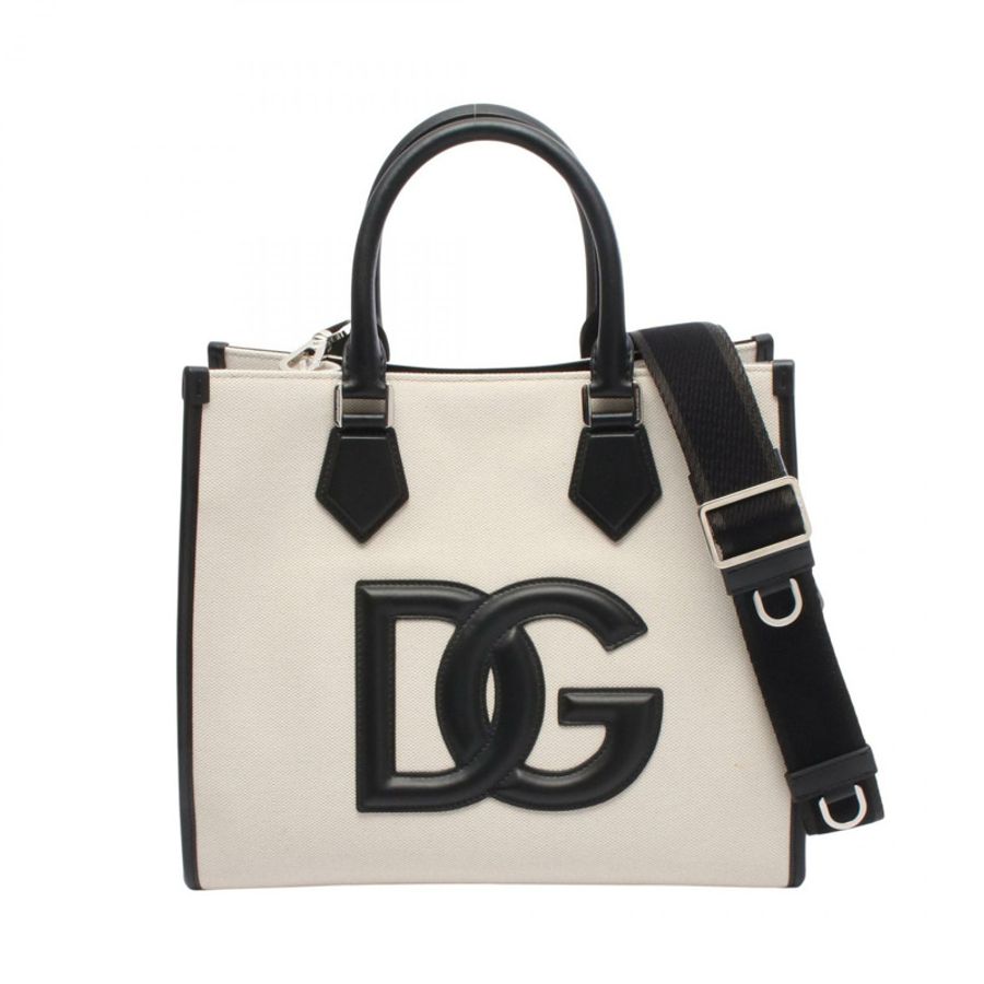 DOLCE & GABBANA DG logo 手提單肩包 BM2012AY9968S469 帆布皮革 米色-0