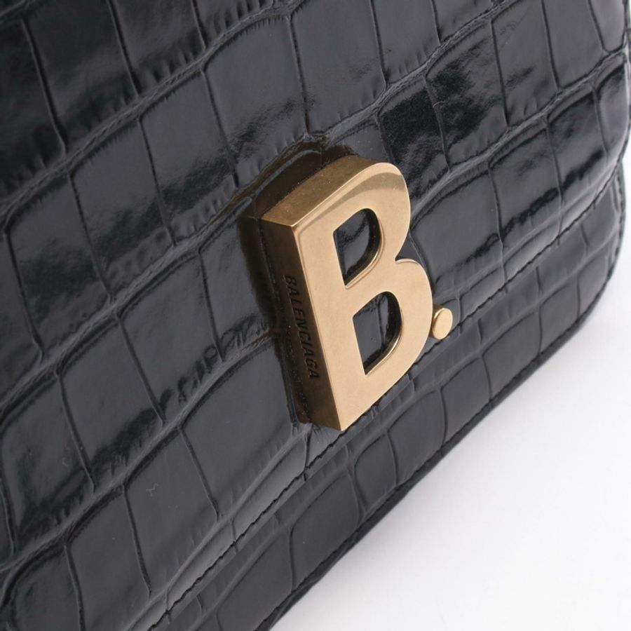 BALENCIAGA B-dot 鱷魚壓花單肩包 592898 黑色皮革 二手 女士-6