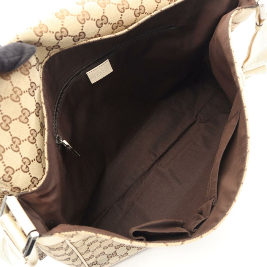 GUCCI GG帆布肩斜背包 145864 帆布皮革 米色 二手 男女通用-2
