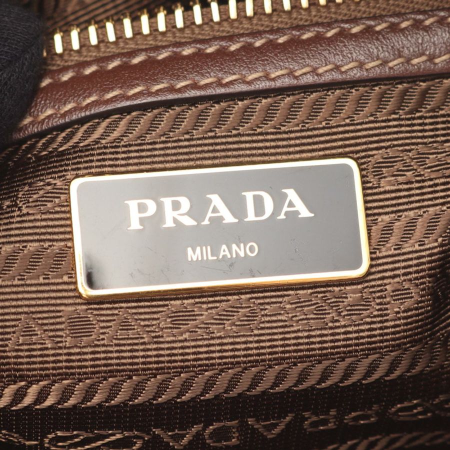 PRADA LOGO JACQUARD 斜背肩背包 1BH089 帆布皮革 米色 二手-3
