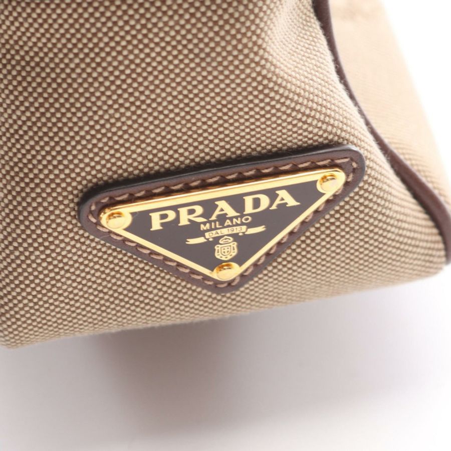 PRADA LOGO JACQUARD 斜背肩背包 1BH089 帆布皮革 米色 二手-4