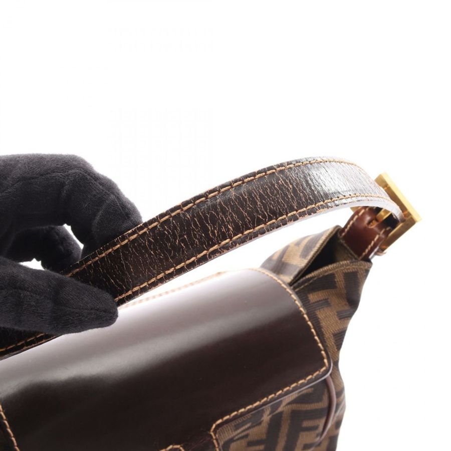 FENDI Zucca 手提包 15214 帆布皮革棕色 二手 女士-11