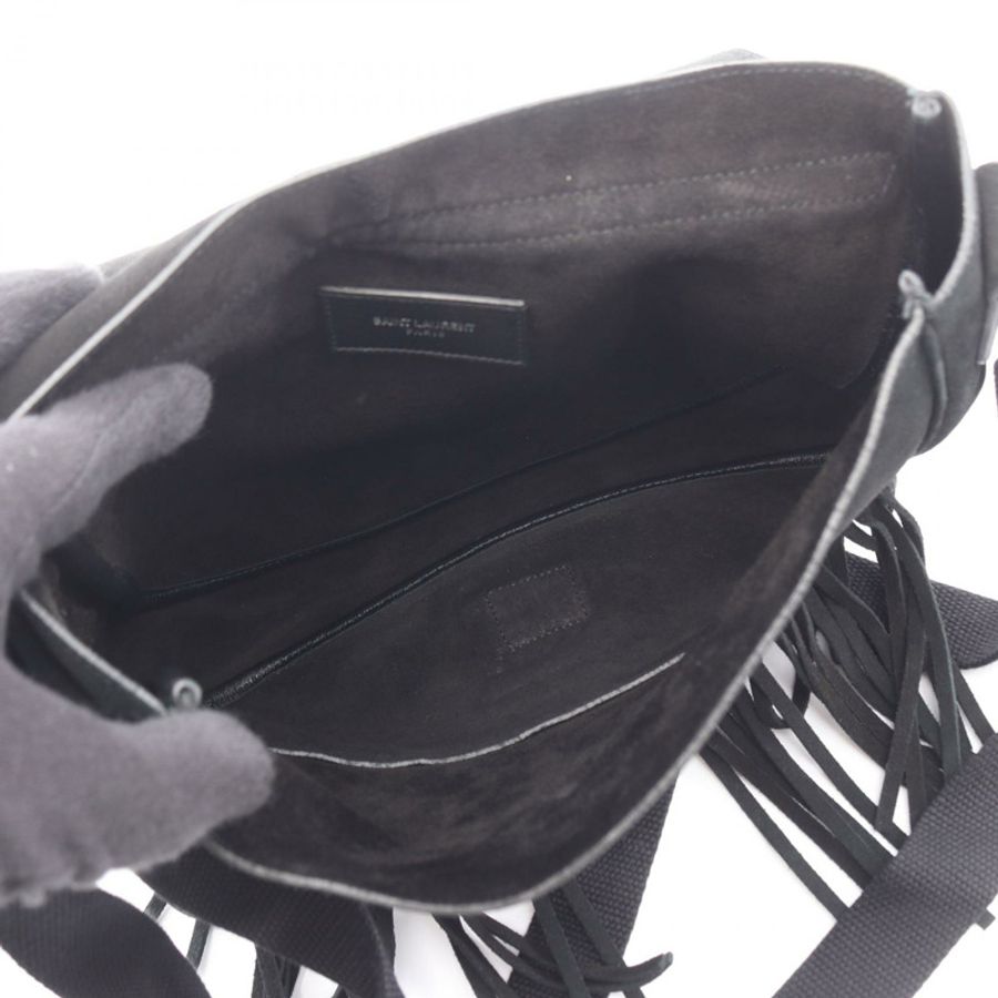 SAINT LAURENT PARIS 流蘇單肩斜背包 黑色麂皮 二手 女款-2