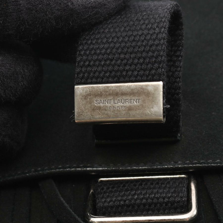 SAINT LAURENT PARIS 流蘇單肩斜背包 黑色麂皮 二手 女款-7