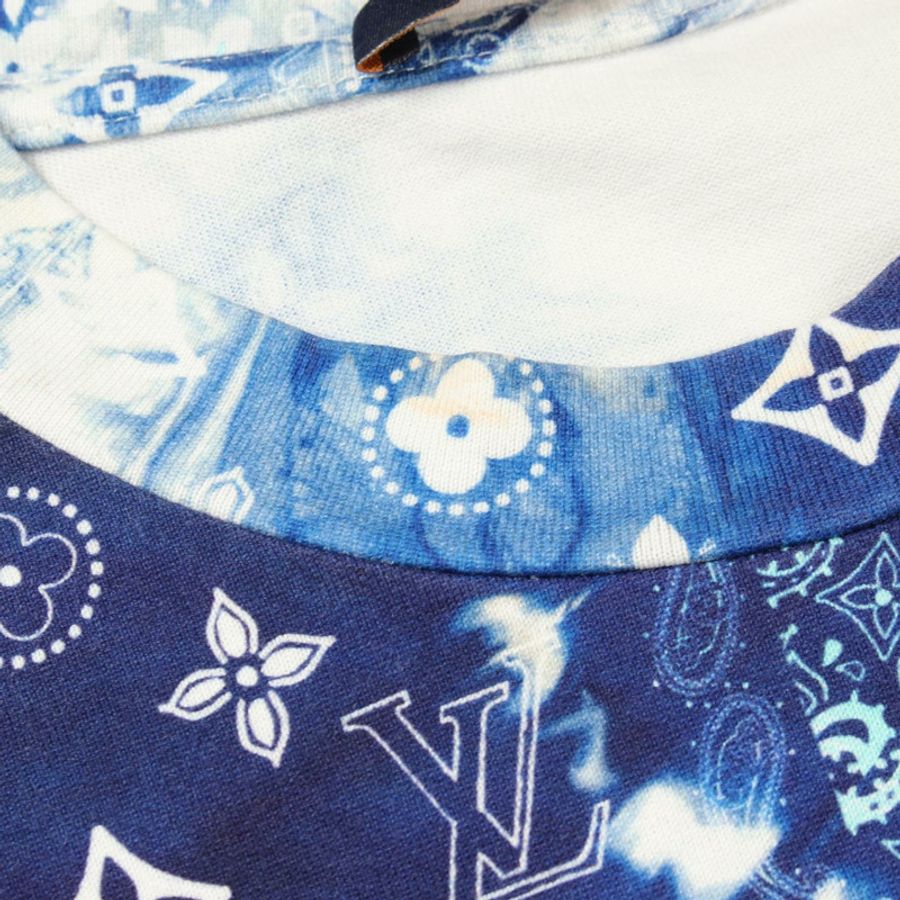 路易威登 Monogram 佩斯利花紋印花T卹,純棉,白色/藍色,二手,男士L碼-6