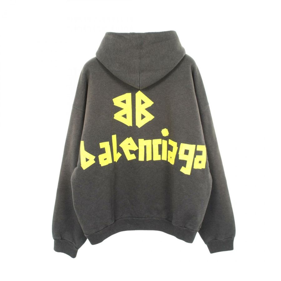 BALENCIAGA 破洞口袋連帽衫(做舊款)744190 棉 灰色 二手 男女通用-1