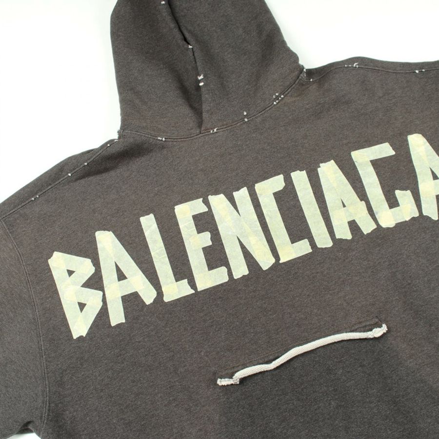 BALENCIAGA 破洞口袋連帽衫(做舊款)744190 棉 灰色 二手 男女通用-8