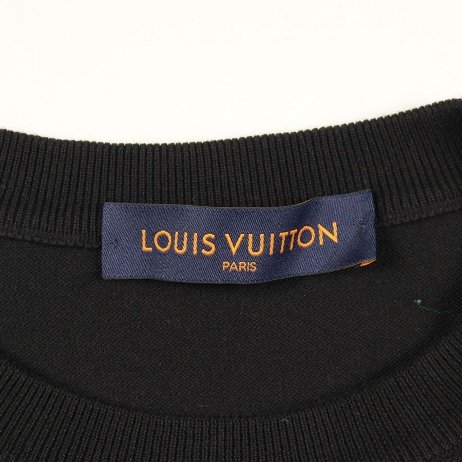 路易威登 (LOUIS VUITTON) 圖案針織T卹,棉尼龍混紡,黑色/綠色,二手,男款,L碼-2