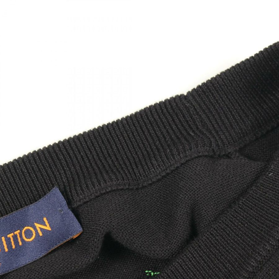 路易威登 (LOUIS VUITTON) 圖案針織T卹,棉尼龍混紡,黑色/綠色,二手,男款,L碼-5