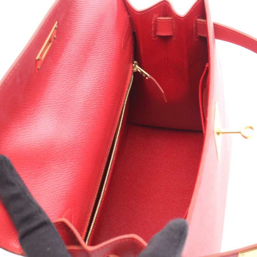 愛馬仕 Kelly 28 外縫線肩包 Z Courchevel 紅色 vif GHW-2