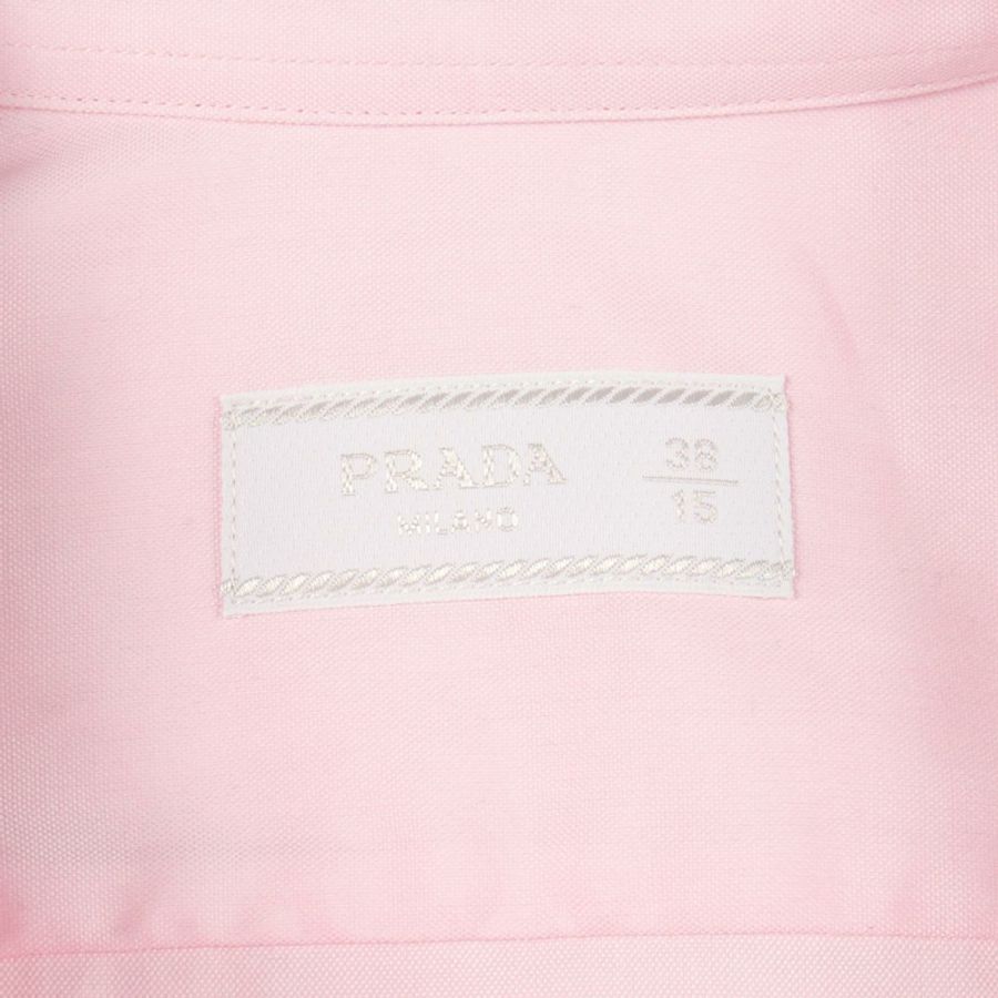 PRADA 刺繡logo長袖襯衫上衣#38/15 棉粉紅 男款-2