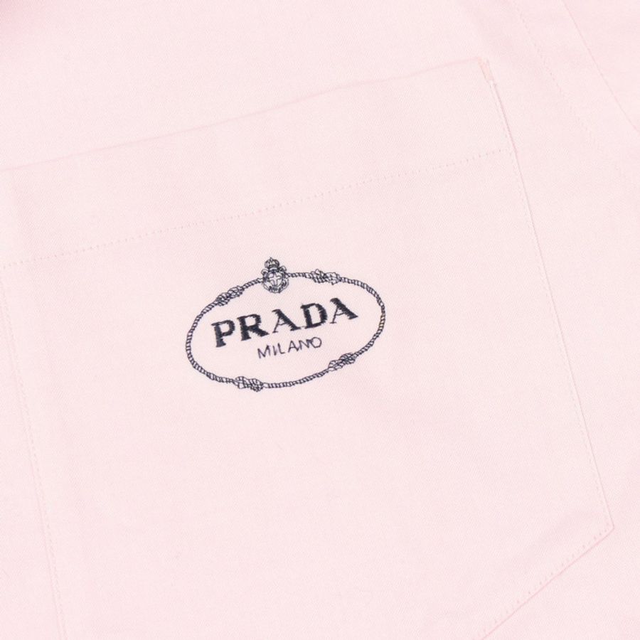 PRADA 刺繡logo長袖襯衫上衣#38/15 棉粉紅 男款-5