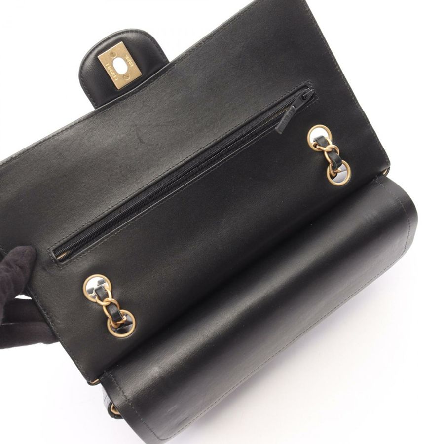 香奈兒 (CHANEL) 絎縫雙蓋 Icon Charm 鏈條肩背包 A01112 皮革 BK GHW-6