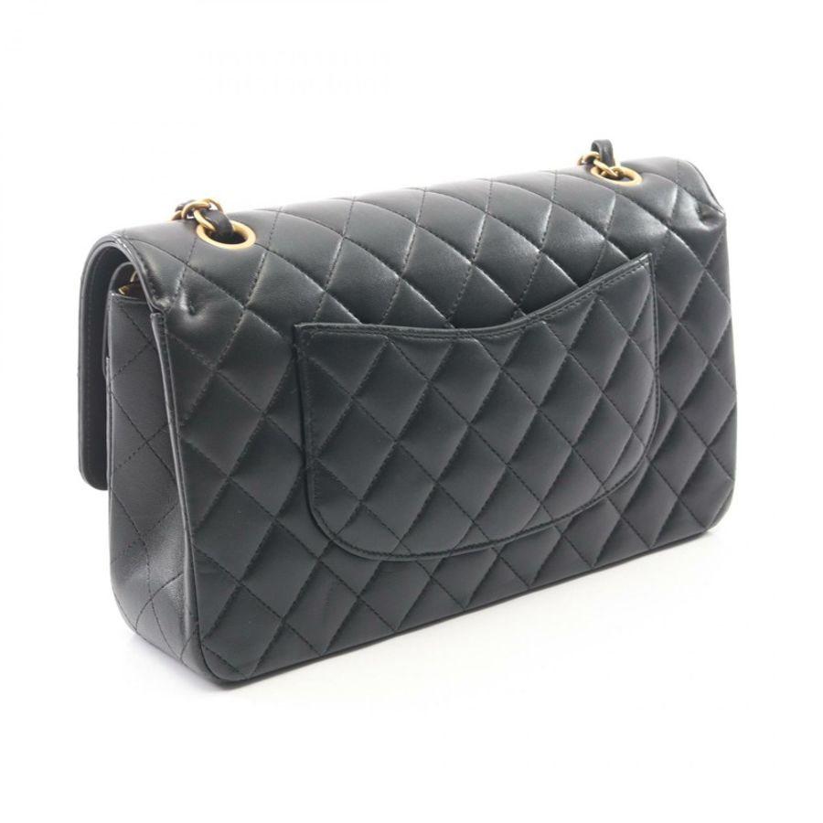 香奈兒 (CHANEL) Matelasse W 翻蓋 Icon Charm 鏈條肩背包 A01112 皮革 BK GHW-1