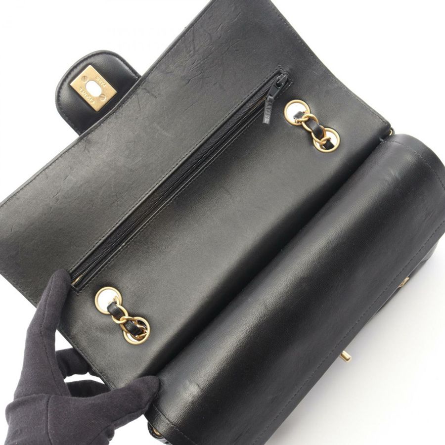 香奈兒 (CHANEL) Matelasse W 翻蓋 Icon Charm 鏈條肩背包 A01112 皮革 BK GHW-5
