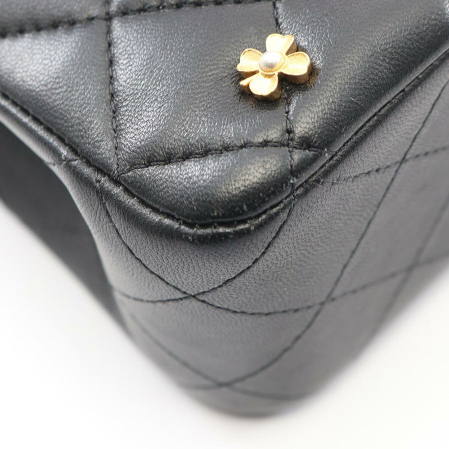 香奈兒 (CHANEL) Matelasse W 翻蓋 Icon Charm 鏈條肩背包 A01112 皮革 BK GHW-6