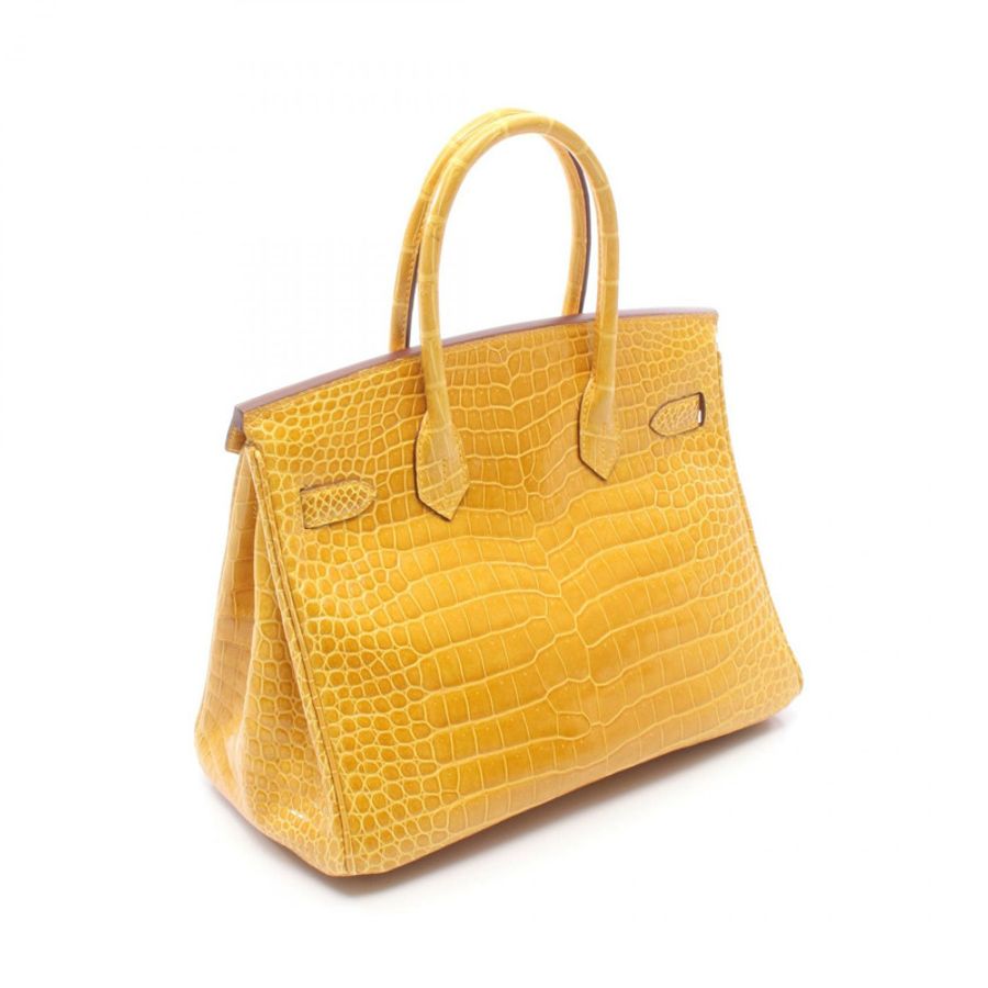 愛馬仕 Birkin 30 黑色手提包,異國風格鱷魚皮,黃色,二手女款-1