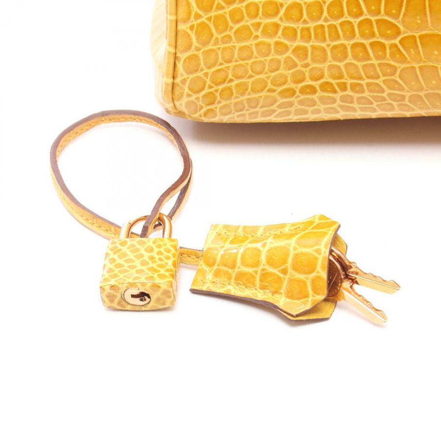 愛馬仕 Birkin 30 黑色手提包,異國風格鱷魚皮,黃色,二手女款-5