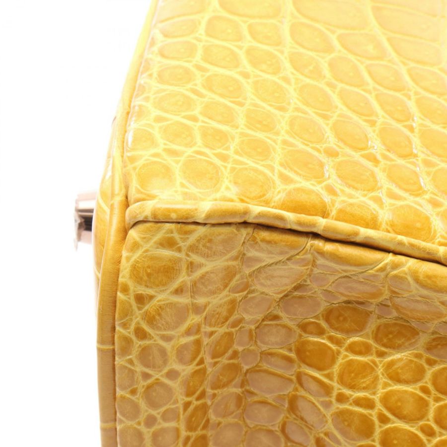 愛馬仕 Birkin 30 黑色手提包,異國風格鱷魚皮,黃色,二手女款-6