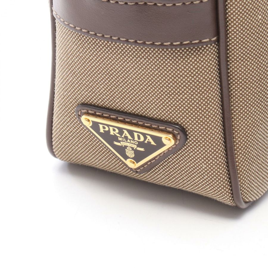 PRADA LOGO JACQUARD 單肩斜背包 1BH089 帆布皮革 灰色棕色 二手-4