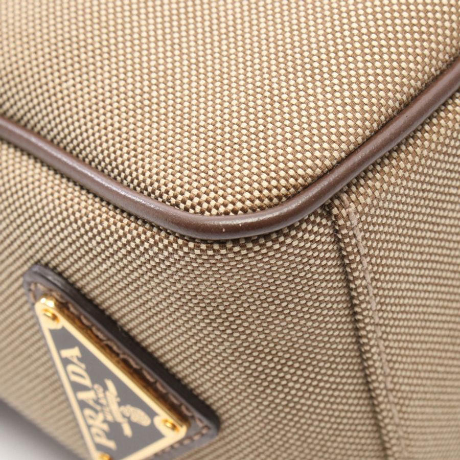 PRADA LOGO JACQUARD 單肩斜背包 1BH089 帆布皮革 灰色棕色 二手-6