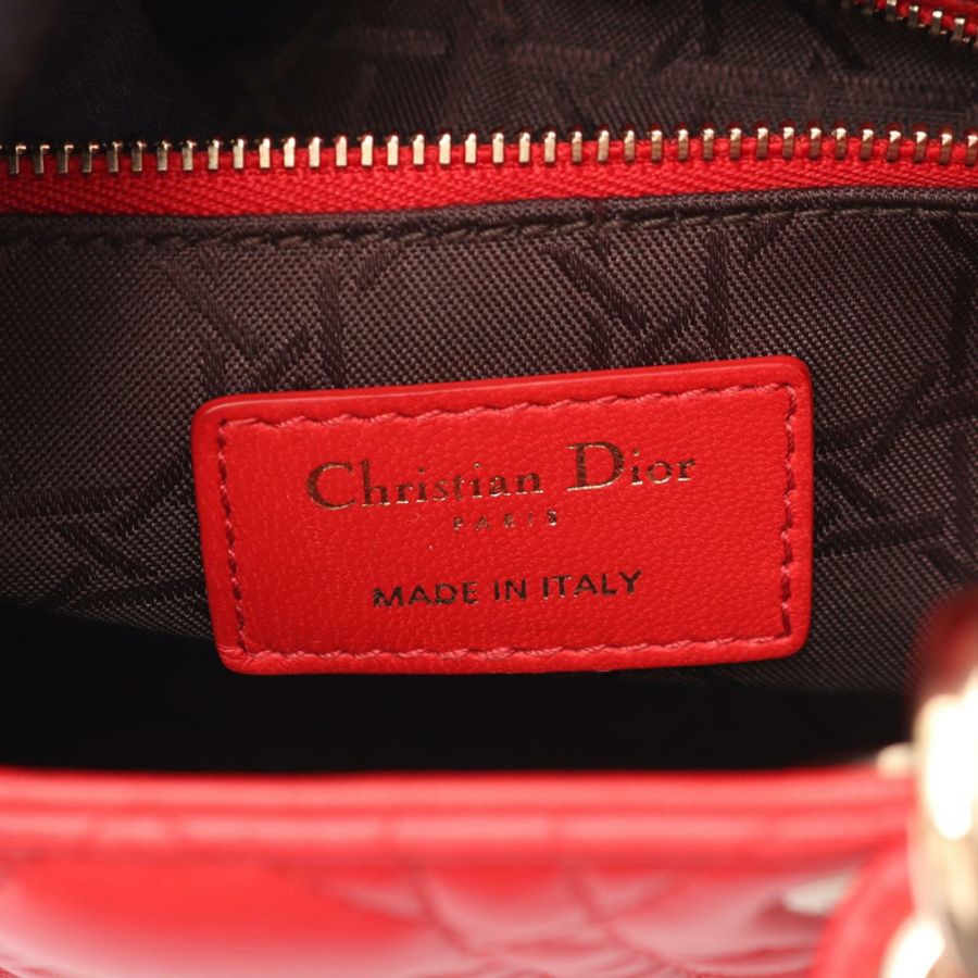 Dior LADY DIOR 小號 Cannage 斜挎包,紅色真皮,二手女款-3