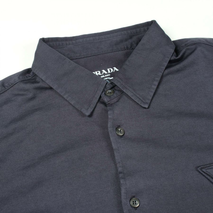 PRADA 三角形標誌長袖襯衫 UJL92A 純棉海軍藍 男款 XL 碼-6