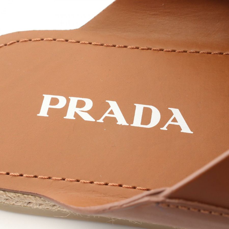 PRADA 三角形標誌交叉平底涼鞋 #8 皮革棕色男鞋-4