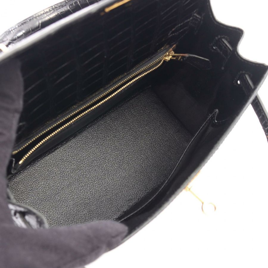 愛馬仕 Kelly 25(外縫線)兩用手提包,異國鱷魚皮,黑色,二手女款-2