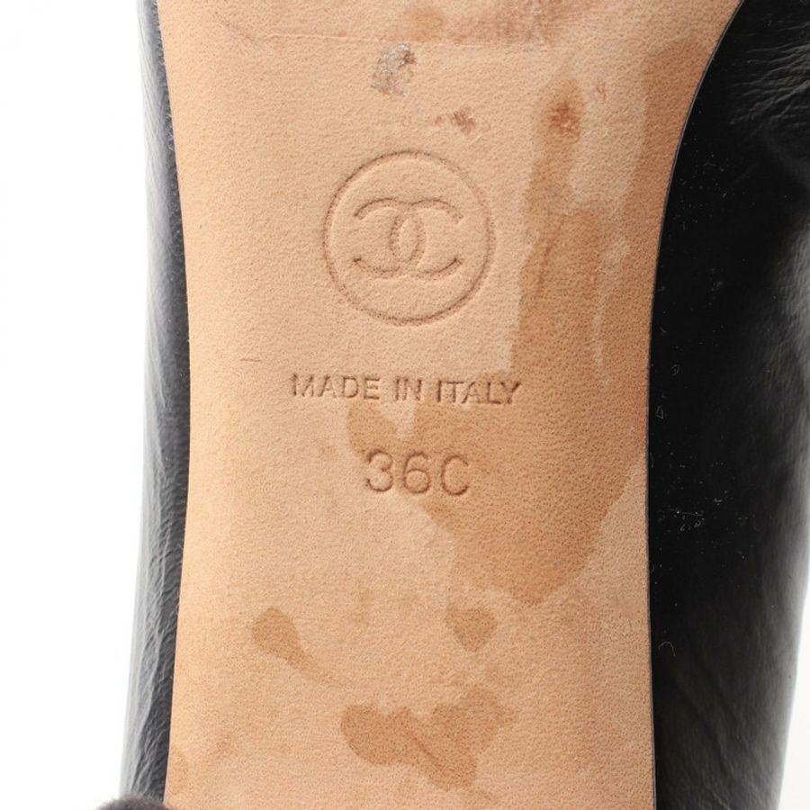 香奈兒 (CHANEL) COCO 標誌珍珠高跟鞋 #36 G35402 黑色皮革二手女士 CC-5