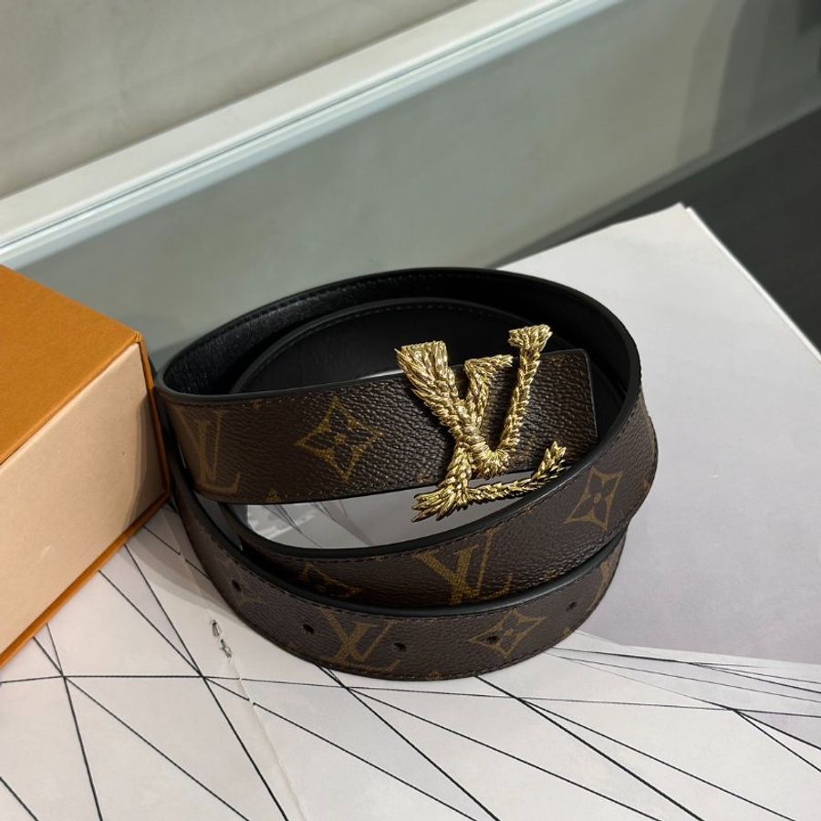LOUIS VUITTON 羽毛造型釦雙面腰帶 80-1