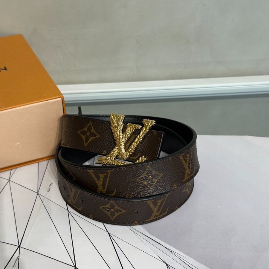 LOUIS VUITTON 羽毛造型釦雙面腰帶 80-2