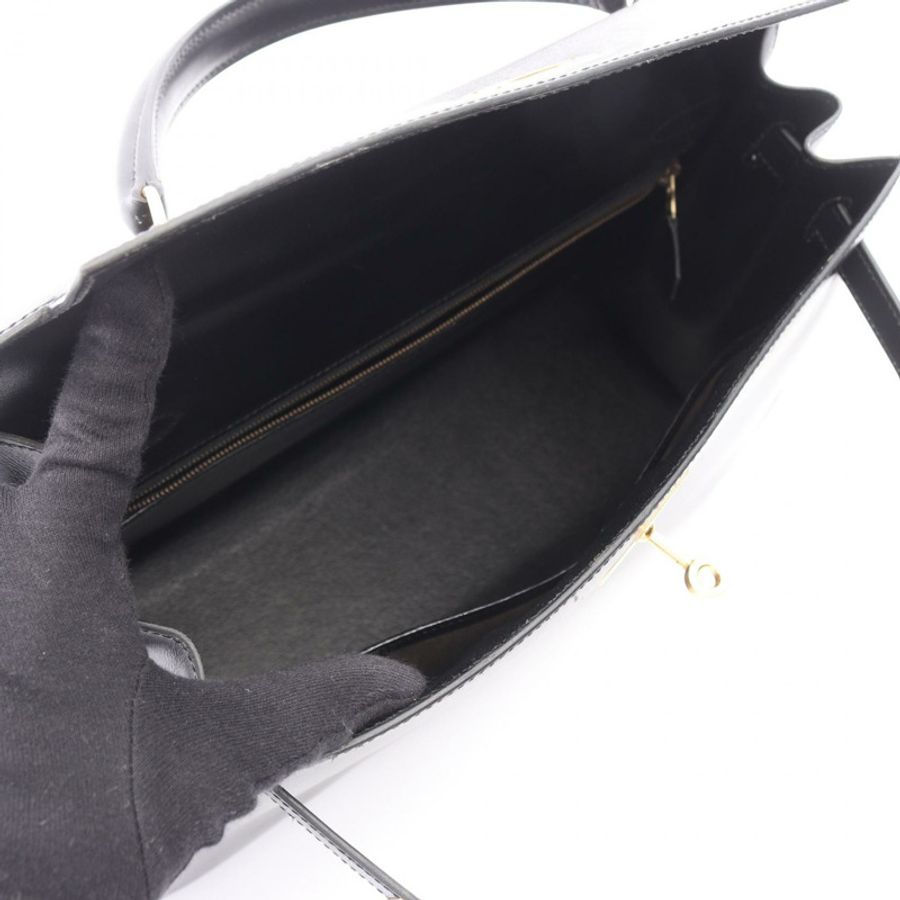 愛馬仕 Kelly 32 外縫線單肩背包 A 小牛皮黑色二手金色五金-2