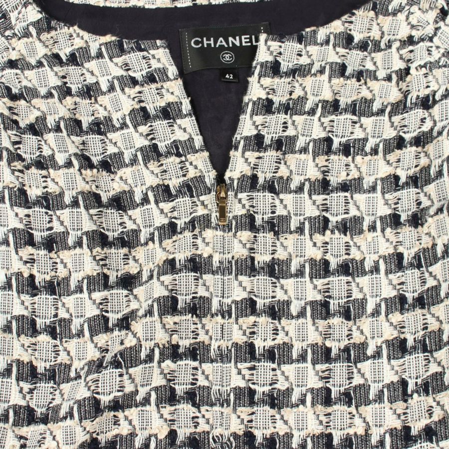 香奈兒 (CHANEL) 繫帶斜紋軟呢短袖連身裙 42P57922V43827 棉 二手 #42 CC-5