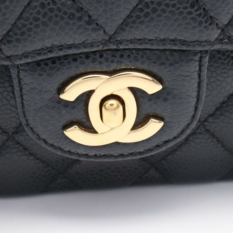 香奈兒 (CHANEL) Matelasse 雙蓋鏈條肩背包,小牛皮,黑色,金色五金,二手-8