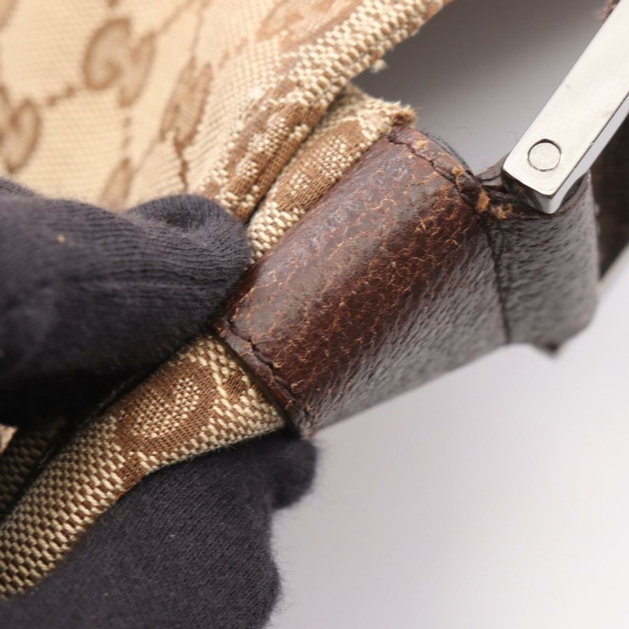 GUCCI GG帆布斜背包 146236 帆布皮革 米色棕色 二手-6
