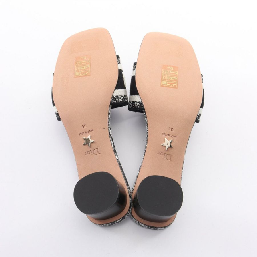 Christian Dior Dway Logo 高跟穆勒涼鞋 #36 帆布黑白女款-3