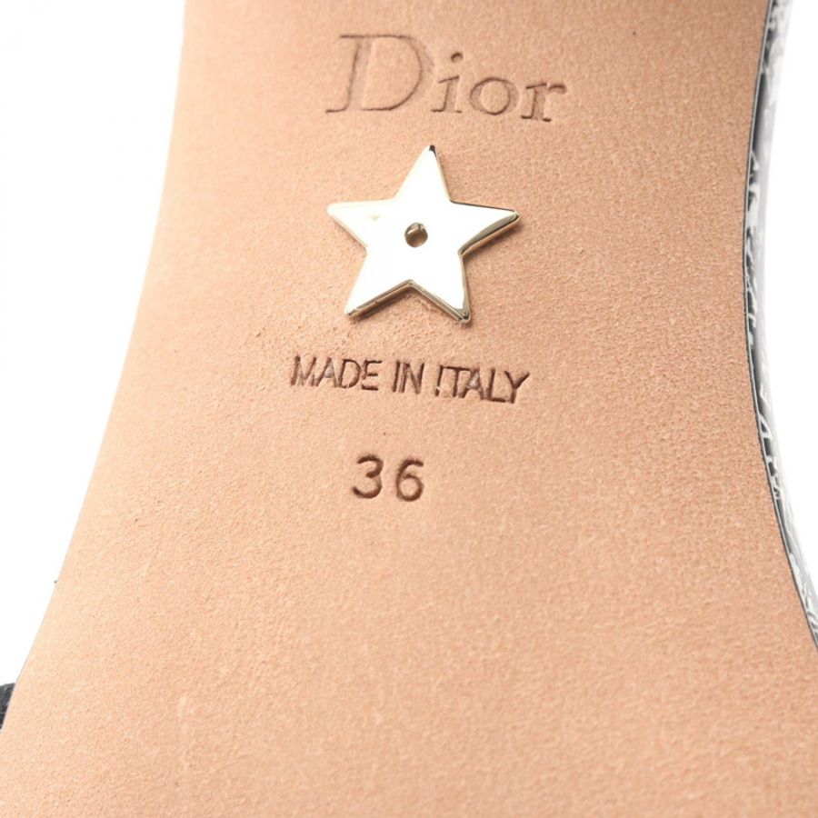 Christian Dior Dway Logo 高跟穆勒涼鞋 #36 帆布黑白女款-5