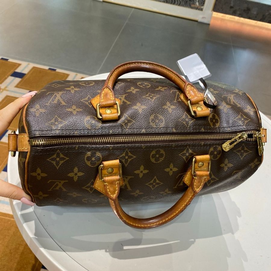 LV路易威登Speedy30老花肩带款斜挎包30*22*17-21