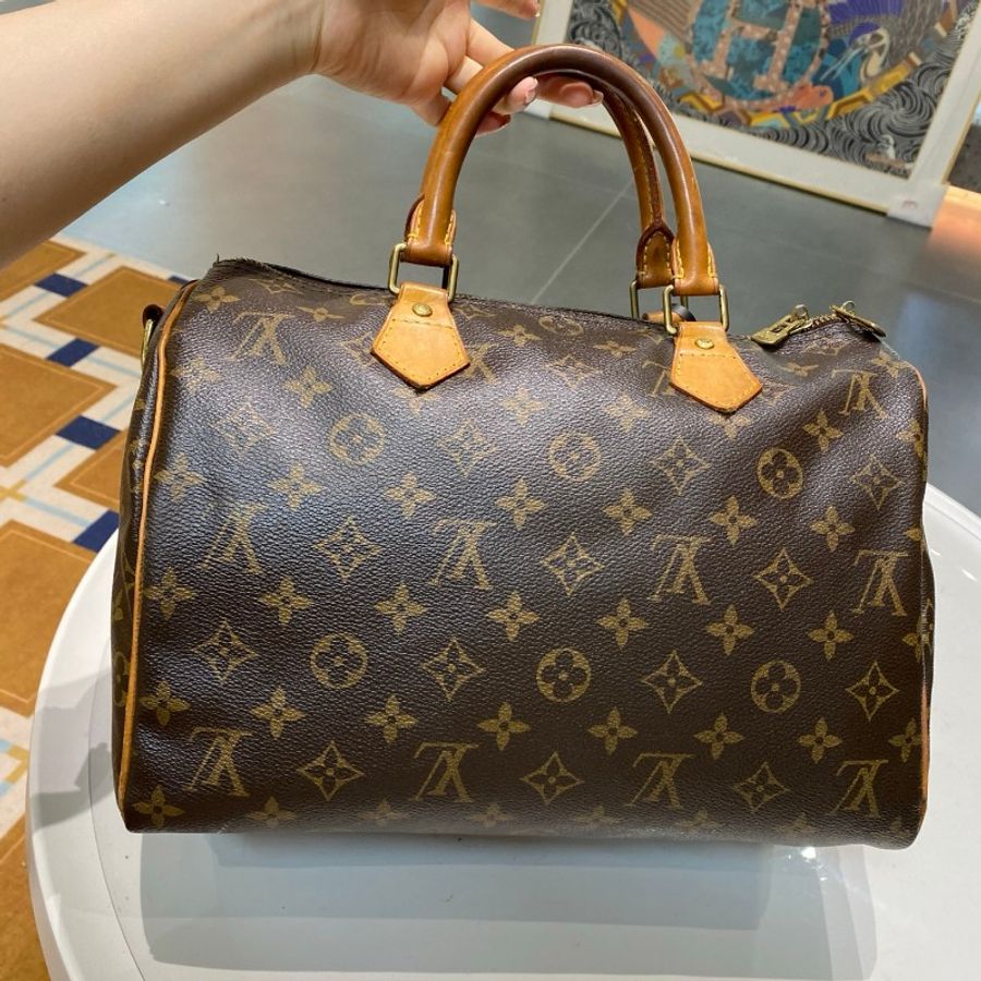 LV路易威登Speedy30老花肩带款斜挎包30*22*17-23