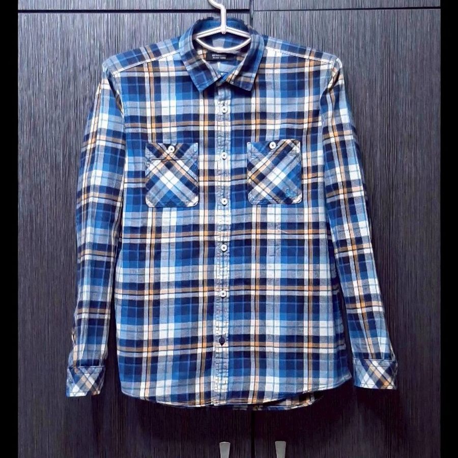 絕版BURBERRY 博柏利 BLACK LABEL 黑標 戰馬 男馬德拉斯格紋法蘭絨長袖襯衫2號-0