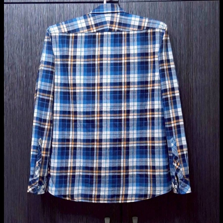 絕版BURBERRY 博柏利 BLACK LABEL 黑標 戰馬 男馬德拉斯格紋法蘭絨長袖襯衫2號-1