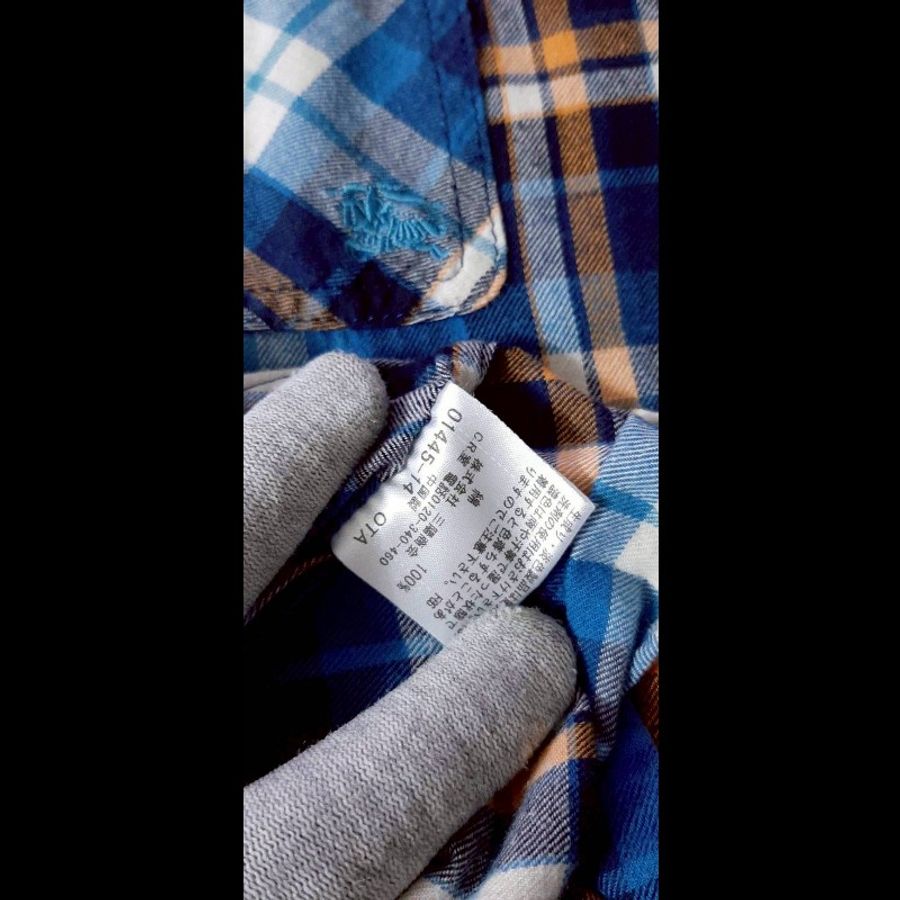 絕版BURBERRY 博柏利 BLACK LABEL 黑標 戰馬 男馬德拉斯格紋法蘭絨長袖襯衫2號-8