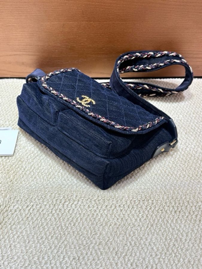 Chanel 藏藍色絲絨薩爾茲堡郵差包 稀有款 麻花編織肩帶 尺寸約21*27-4
