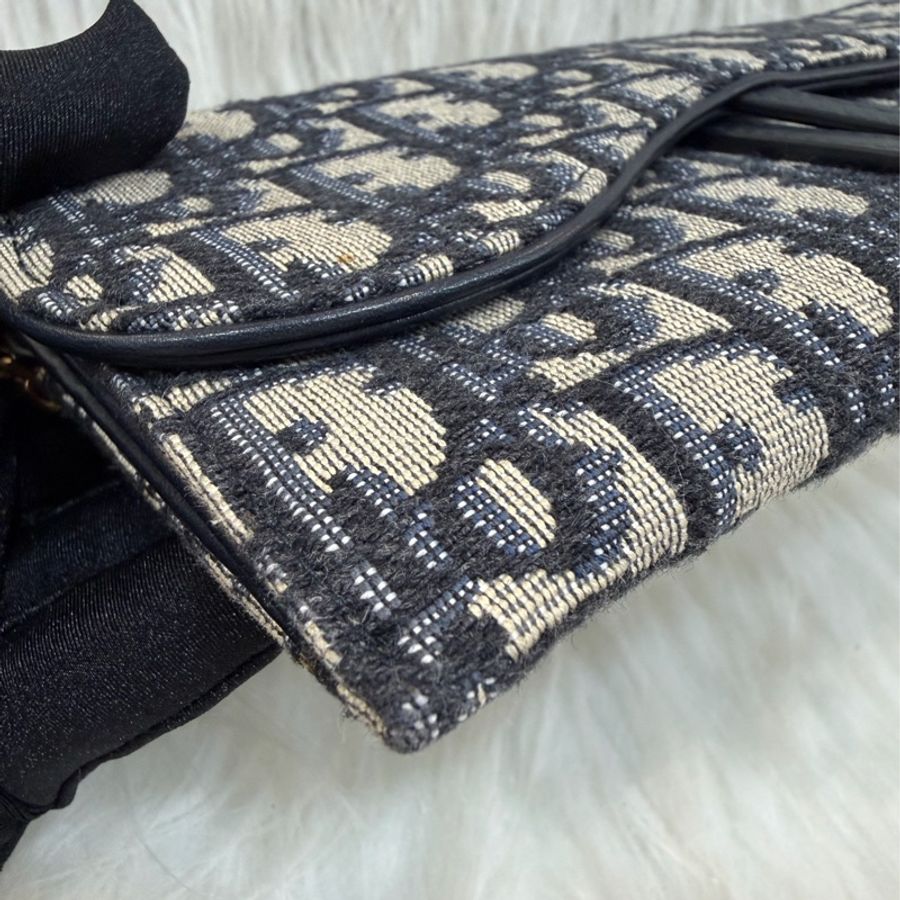 DIOR S5614 Saddle 藍緹花 金釦 woc 長夾-5