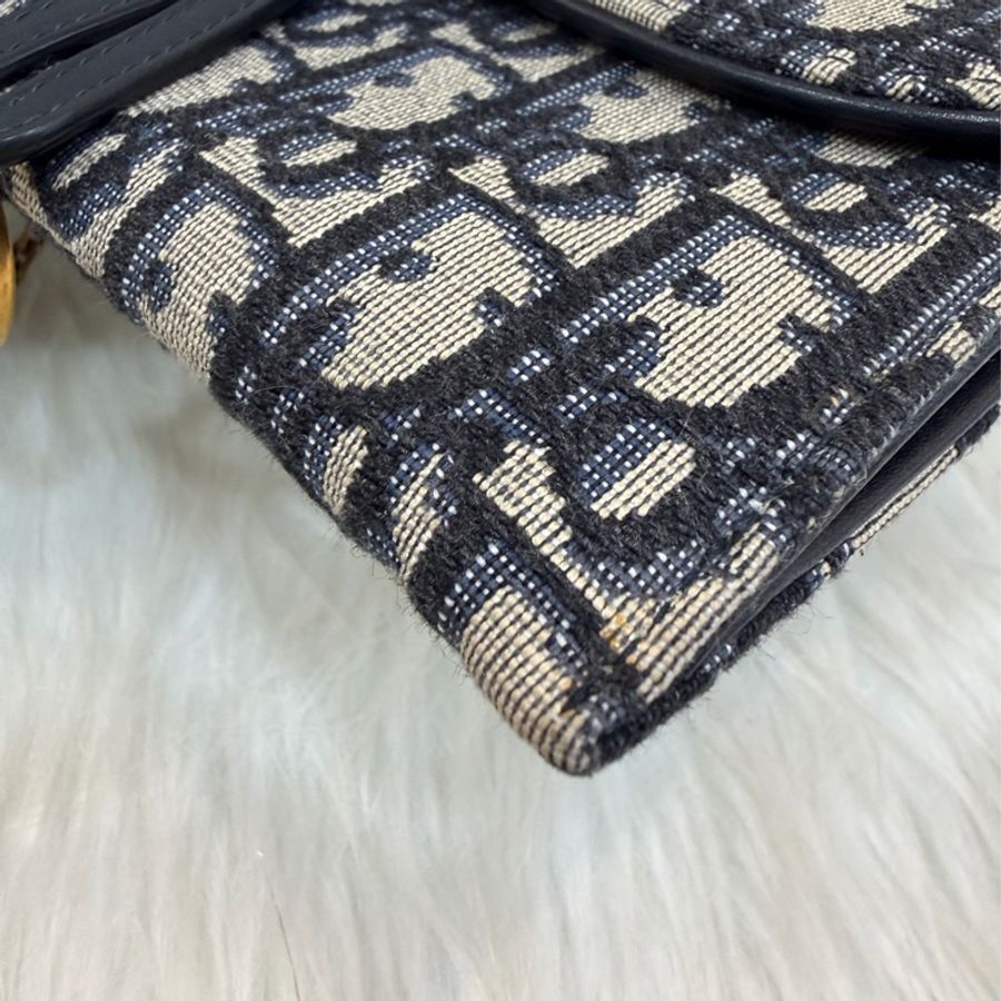 DIOR S5614 Saddle 藍緹花 金釦 woc 長夾-8