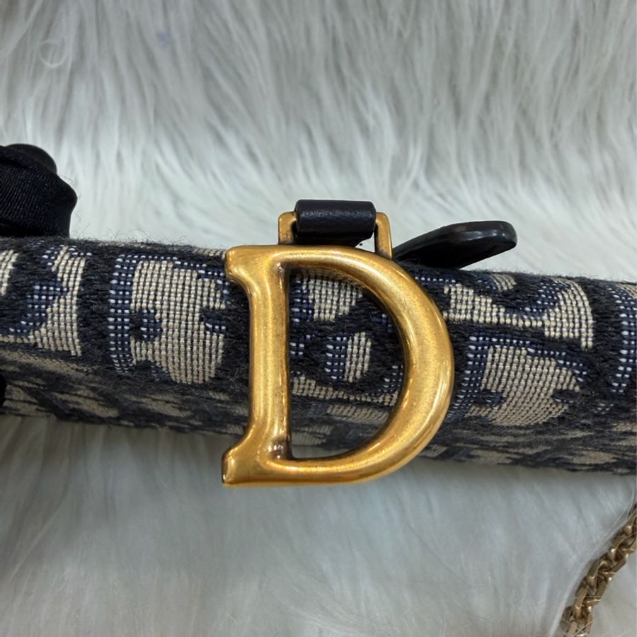 DIOR S5614 Saddle 藍緹花 金釦 woc 長夾-11