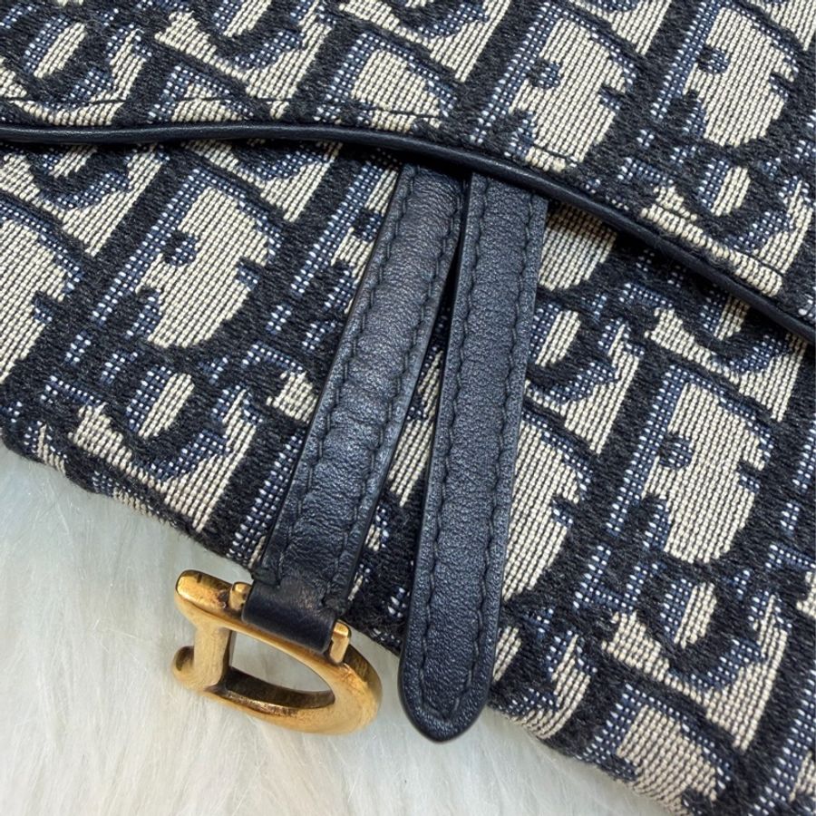 DIOR S5614 Saddle 藍緹花 金釦 woc 長夾-12