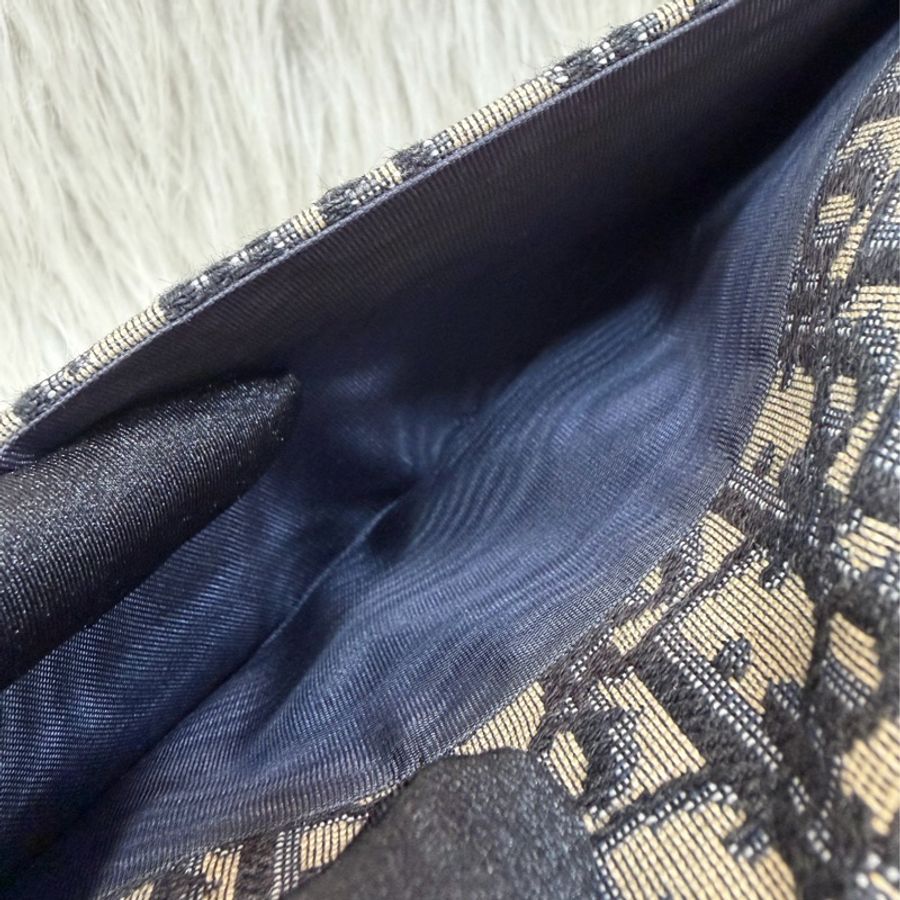 DIOR S5614 Saddle 藍緹花 金釦 woc 長夾-19