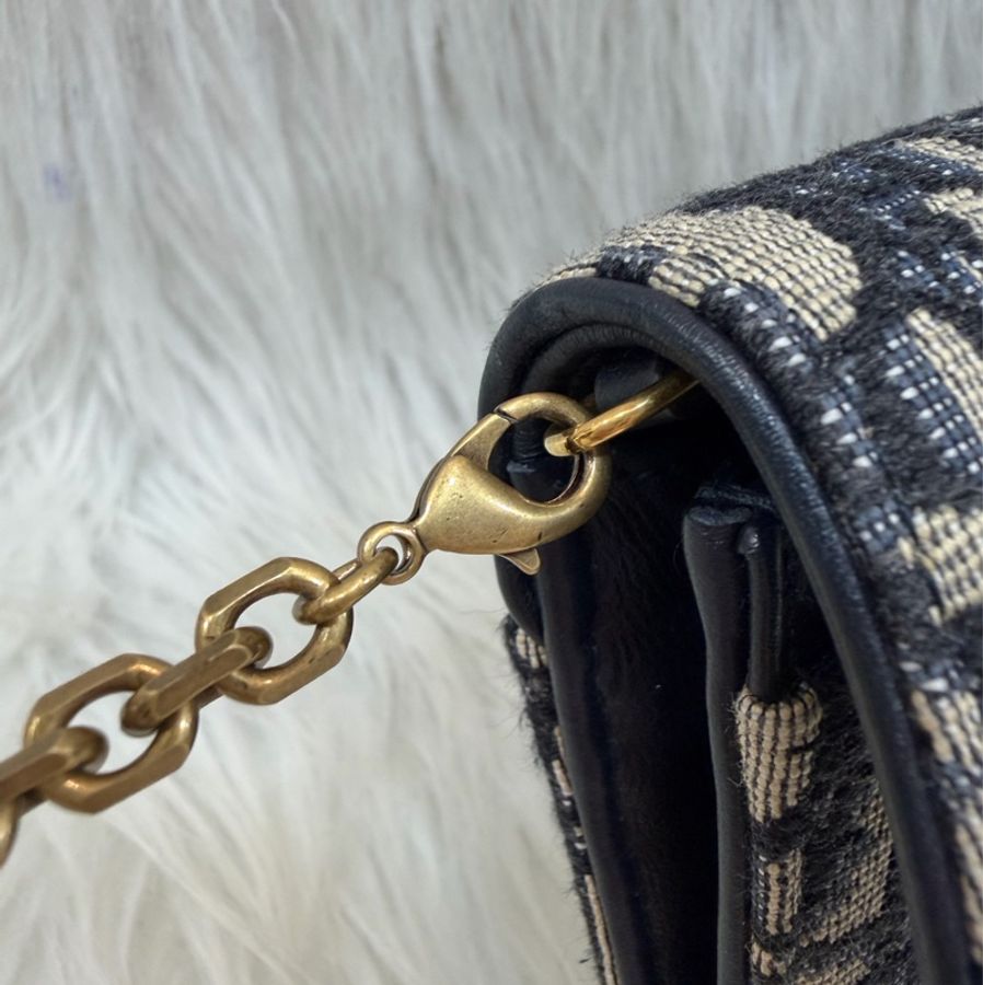 DIOR S5614 Saddle 藍緹花 金釦 woc 長夾-51